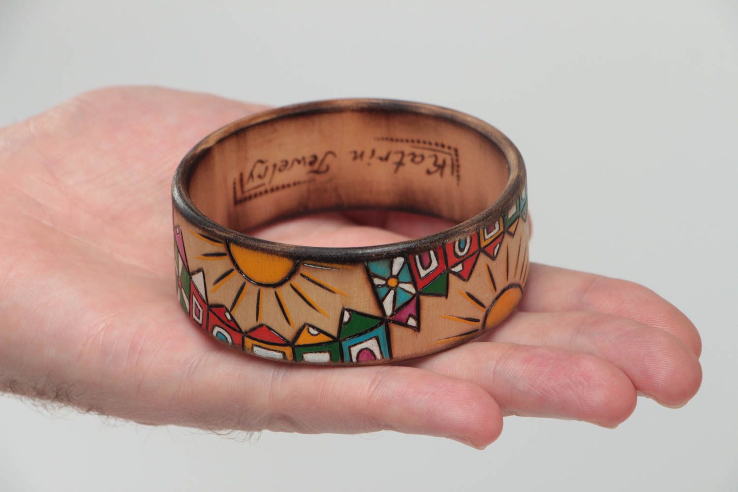 Bracelet en bois femme Bijou fait main peint multicolore Cadeau pour femme photo 6