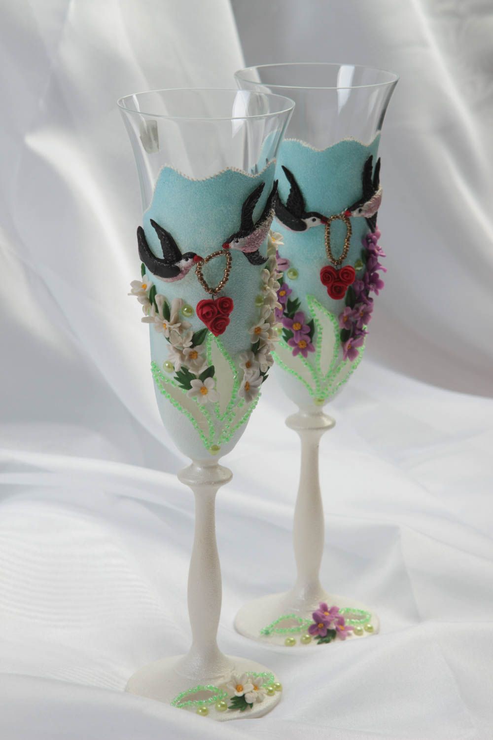 Handmade wedding glasses 2 unusual designer glasses cute kitchenware 190 ml  photo 1