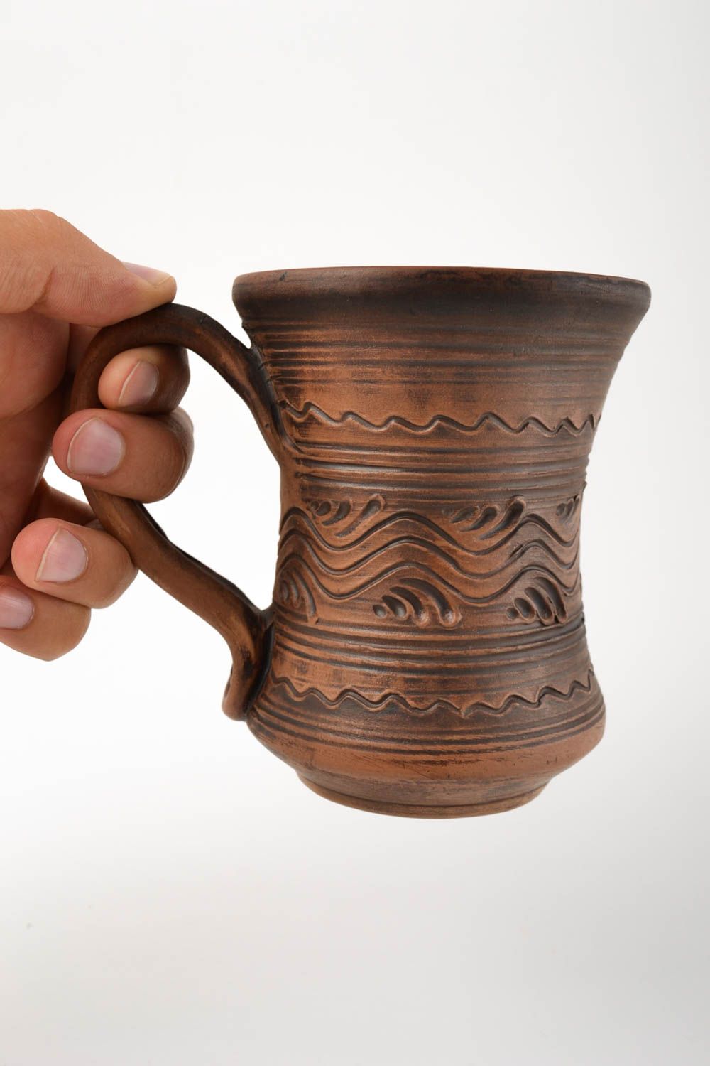 Handmade Ton Tasse Keramik Geschirr 500 ml schöne Teetasse gemustert braun foto 6