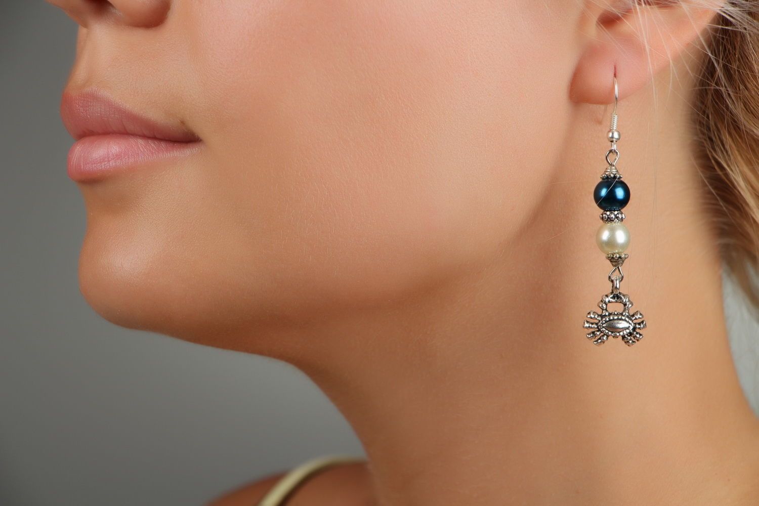 Stahl Ohrringe mit Perlen Perlenkrebs foto 3