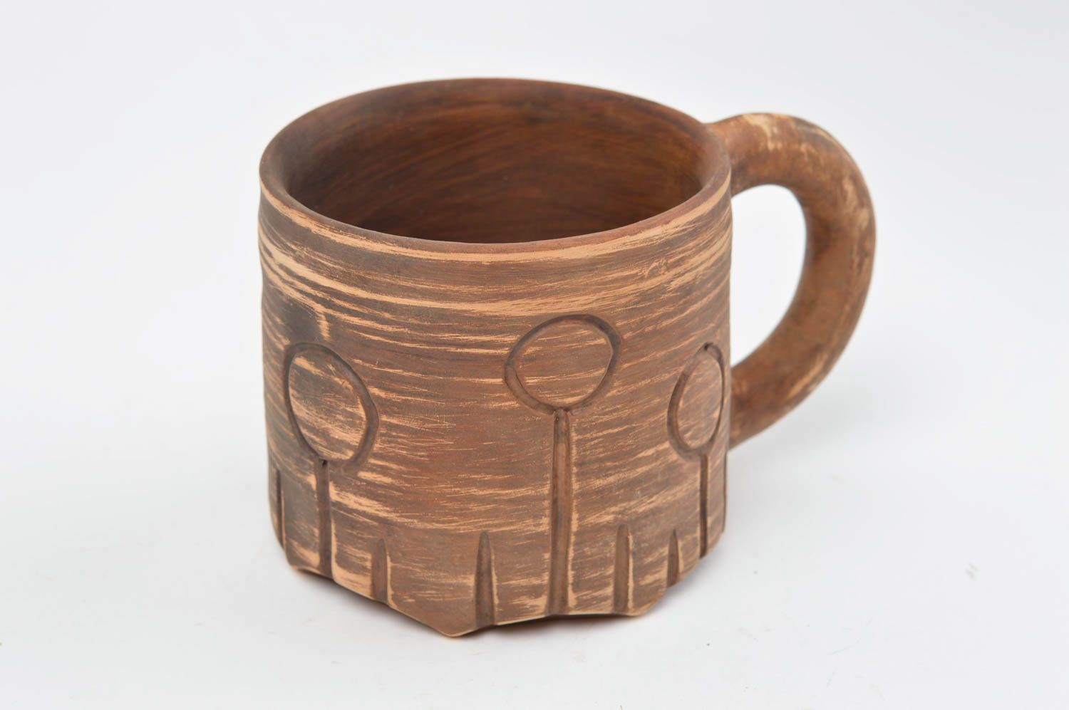 Глиняная чашка оригинальная кружка ручной работы большая коричневая красивая фото 3