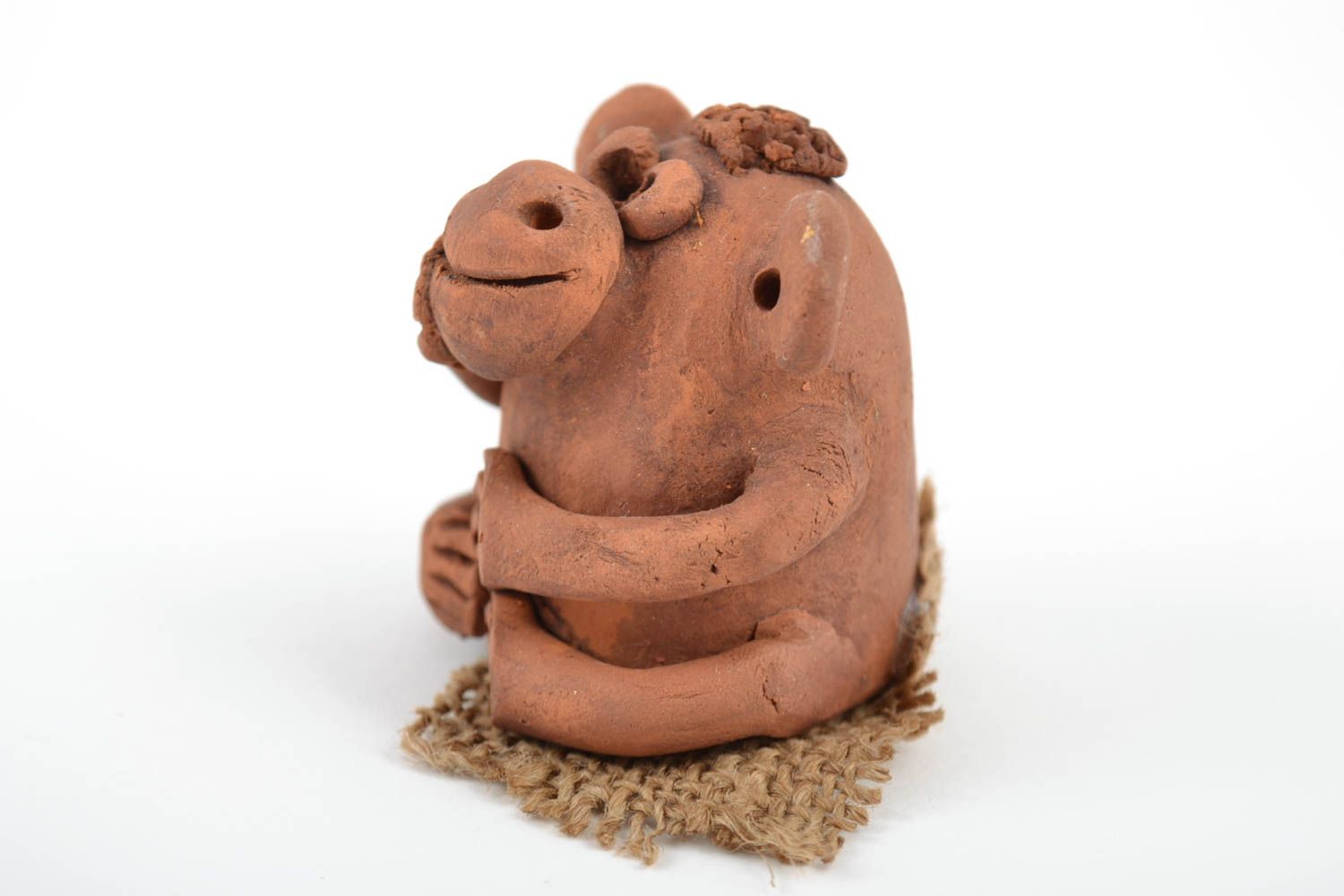 Handmade small souvenir ceramic animal figurine of monkey for interior decor photo 3
