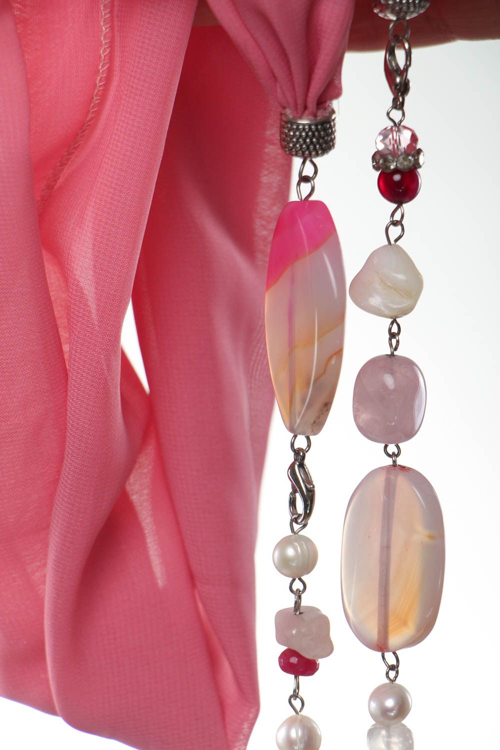 Scarf necklace with natural stones photo 4
