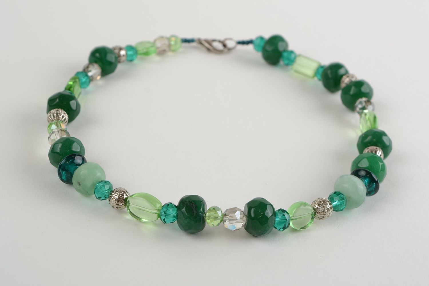 Handmade green natural stone designer jewelry set necklace bracelet earrings photo 5