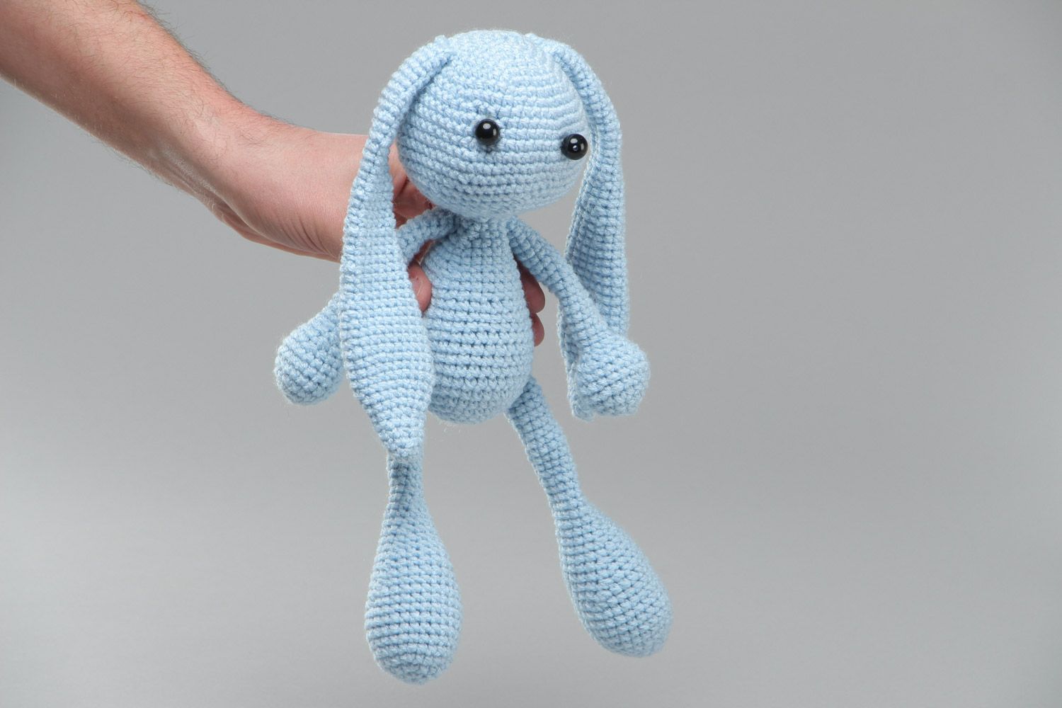Blue handmade soft toy hare crochet of acrylic threads for children photo 5