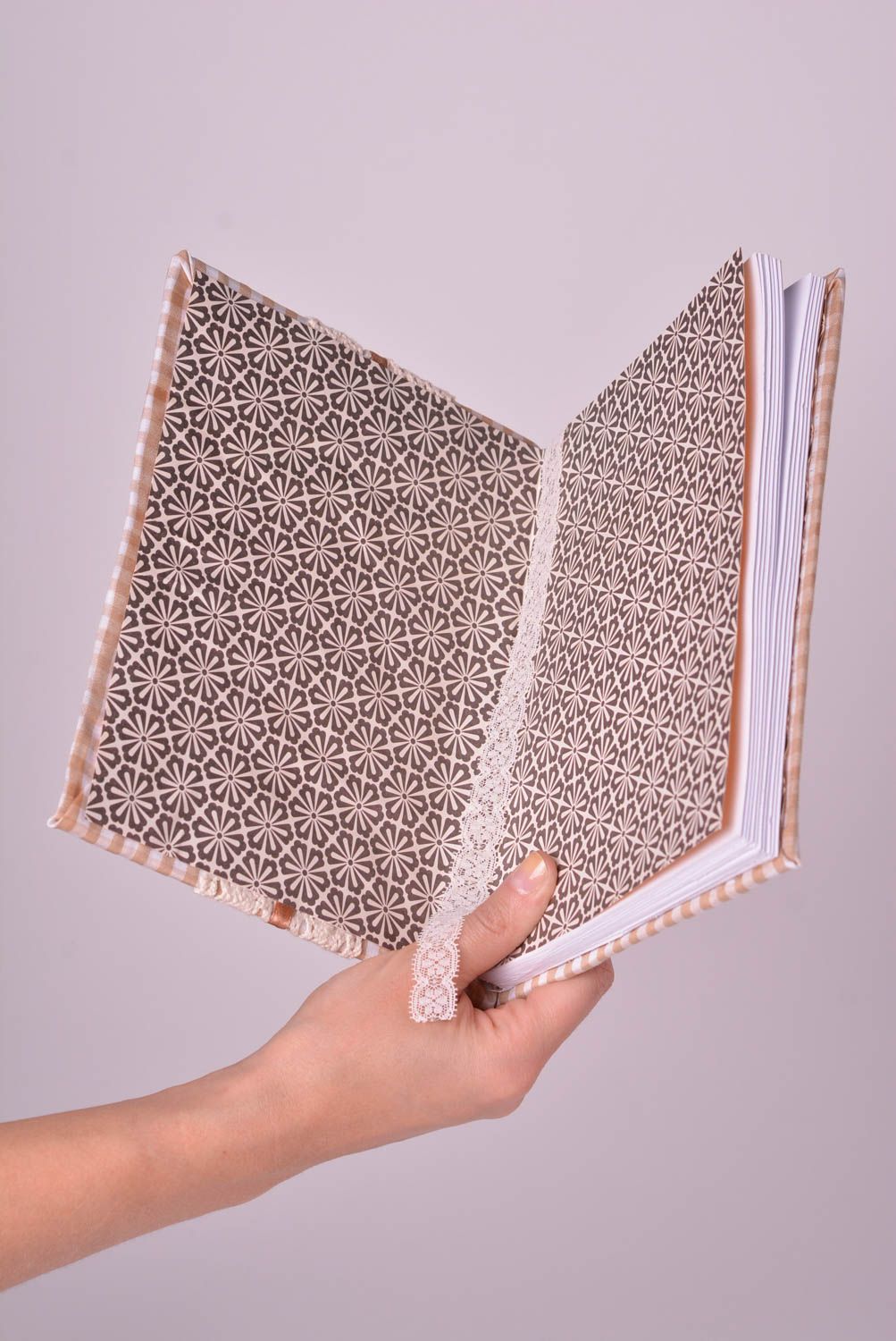 Handmade notebook handmade sketchbook checkered notepad with lace cover photo 2