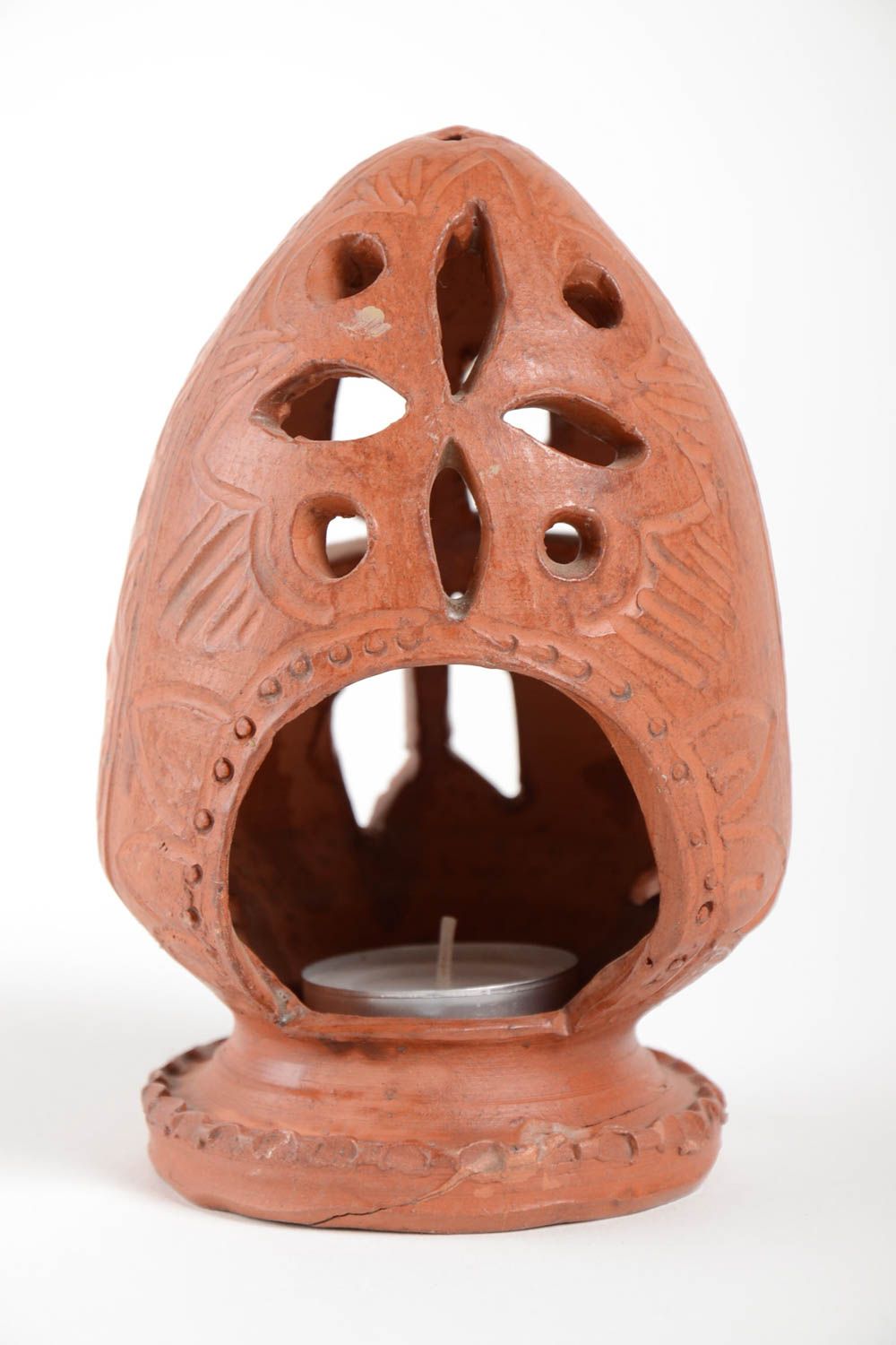 Brown clay candle holder handmade beautiful home decor unusual house interior photo 2