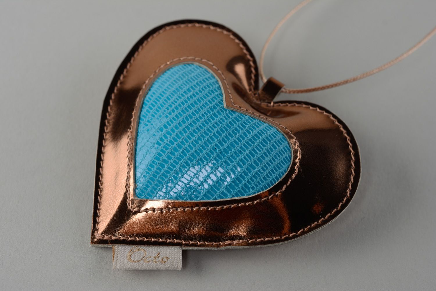 Leather bag charm or keychain Golden Heart photo 4
