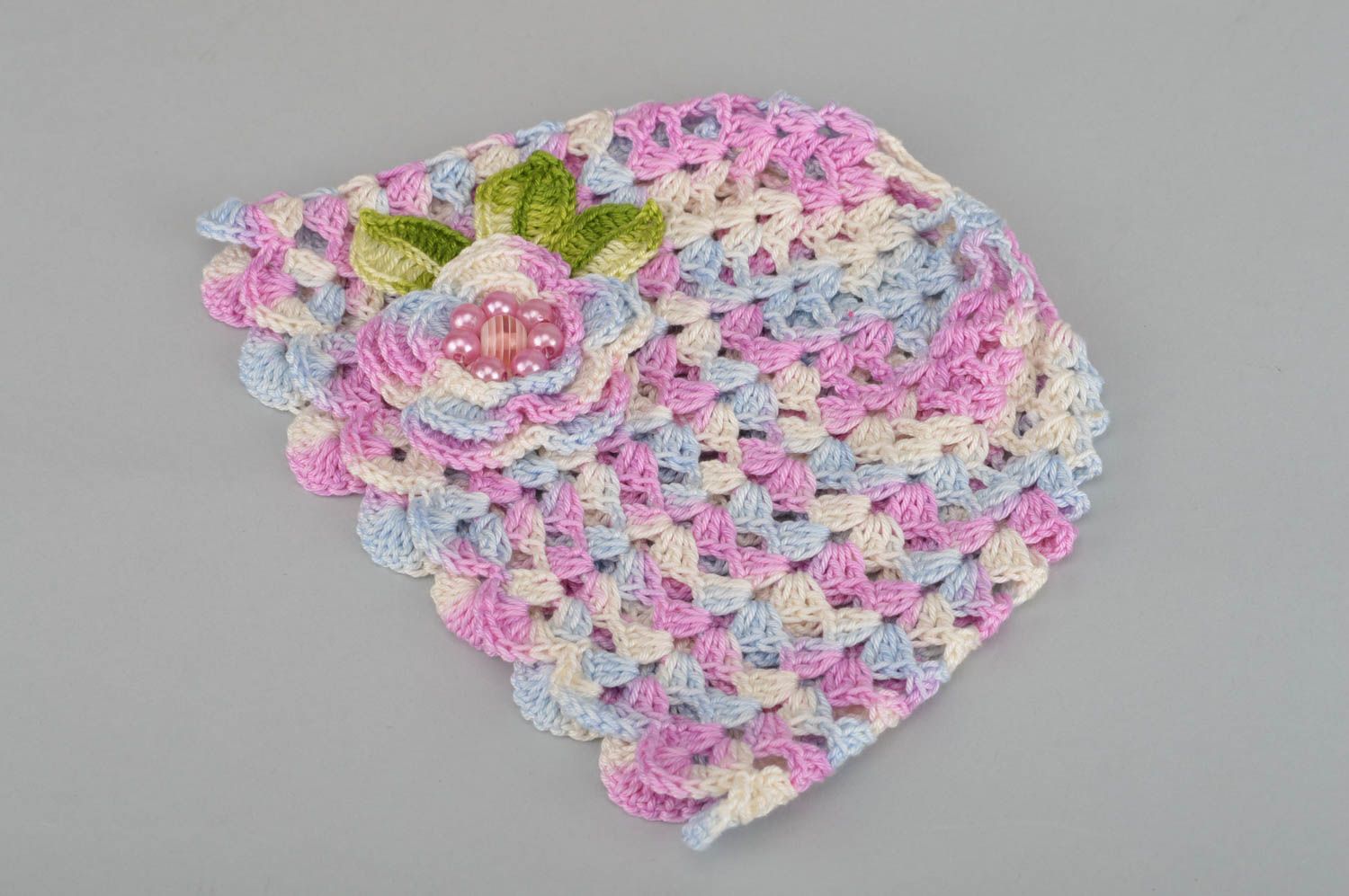 Bonnet enfant fait main Bonnet tricot au crochet avec fleur Accessoire enfant photo 2