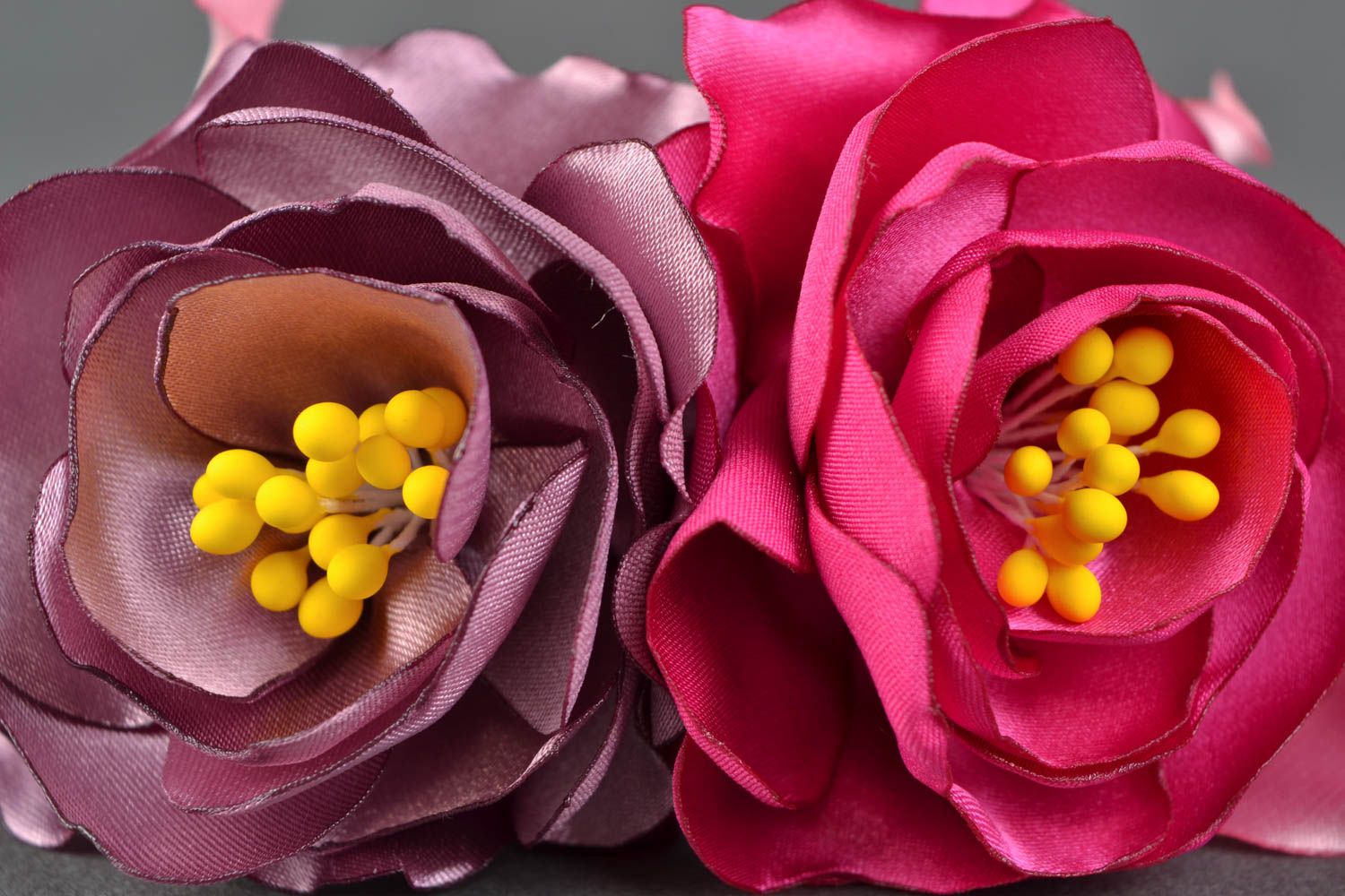 Serre-tête fleurs en satin étroit rose fait main accessoire pour femme photo 3
