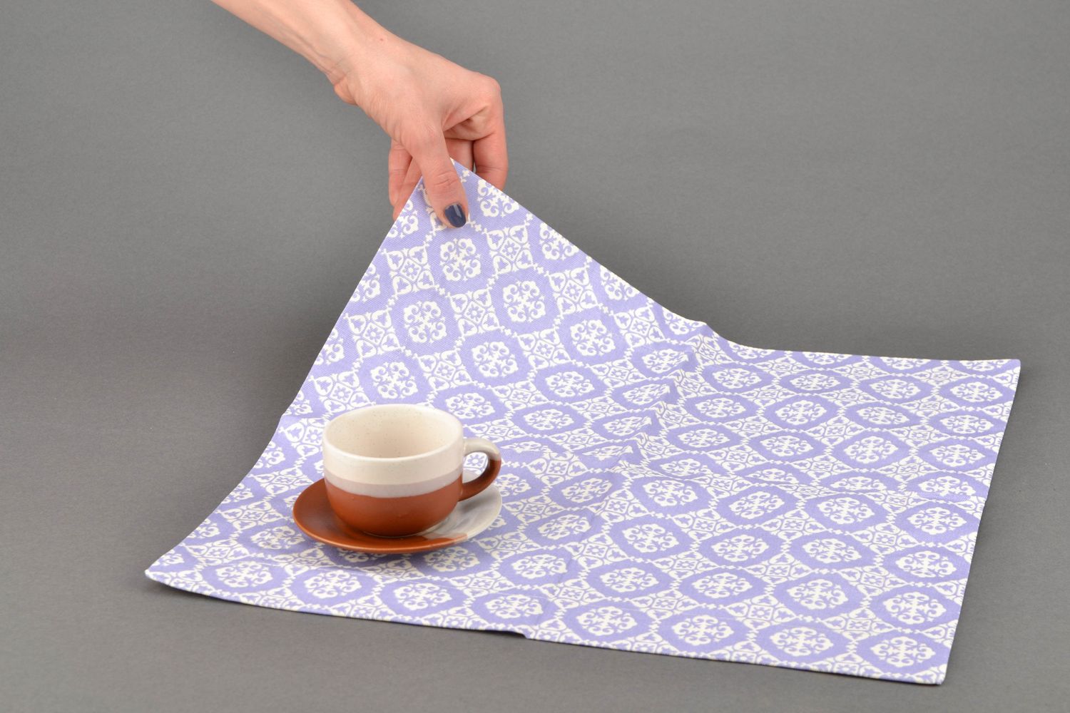 Текстильная салфетка для сервировки стола ручной работы Лаванда-ажур фото 2