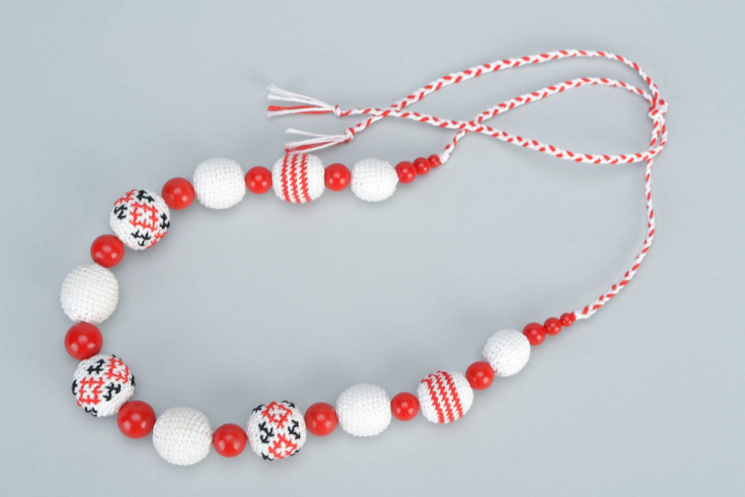 Unusual beautiful handmade designer textile bead necklace in ethnic style photo 5