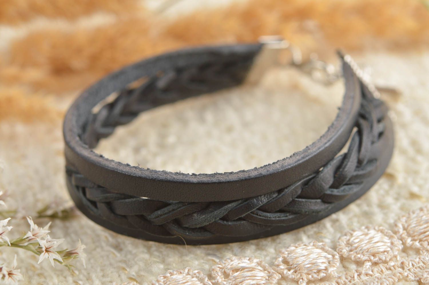 Leather goods handmade leather bracelet unique jewelry gifts for him photo 1