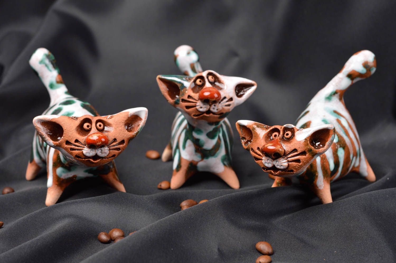 Figuren Set handgemacht Ton Tiere Keramik Deko originelle Geschenke 3 Stück foto 1