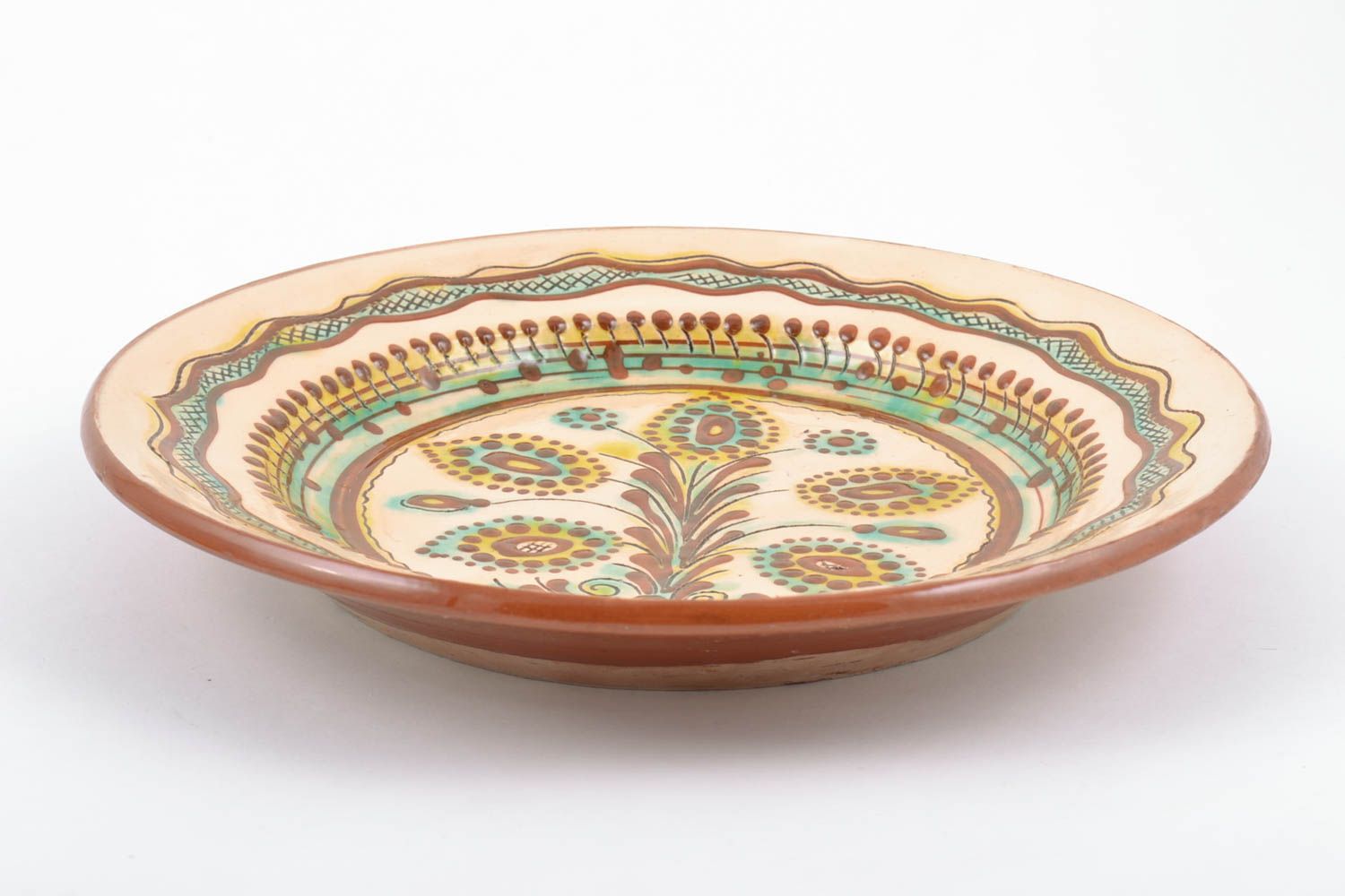 Настенная декоративная тарелка расписная глиняная красивая цветная ручной работы фото 4