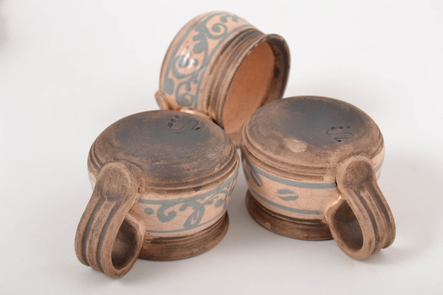 Set of 3 three ceramic coffee cups glazed in Italian classic style photo 5