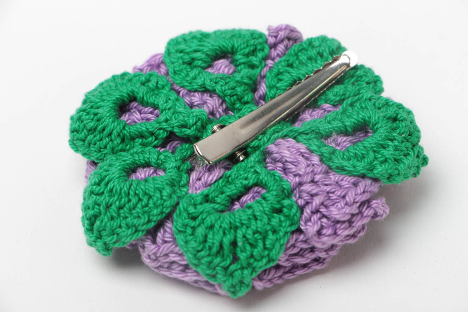 Crocheted handmade hairpin small purple flower beautiful hair accessory photo 4