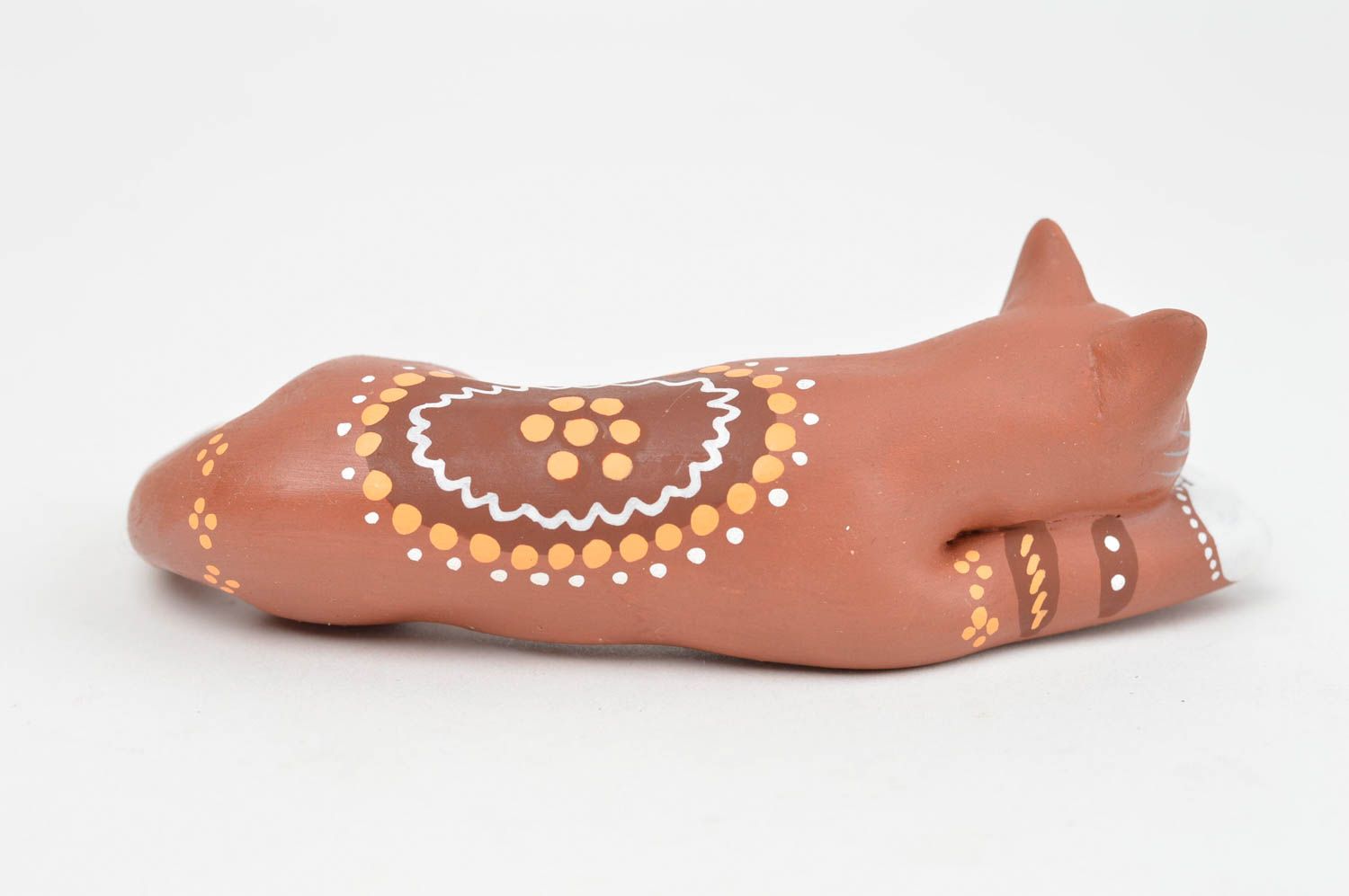 Petite figurine chat brun en argile peinte faite main décorative de créateur photo 4