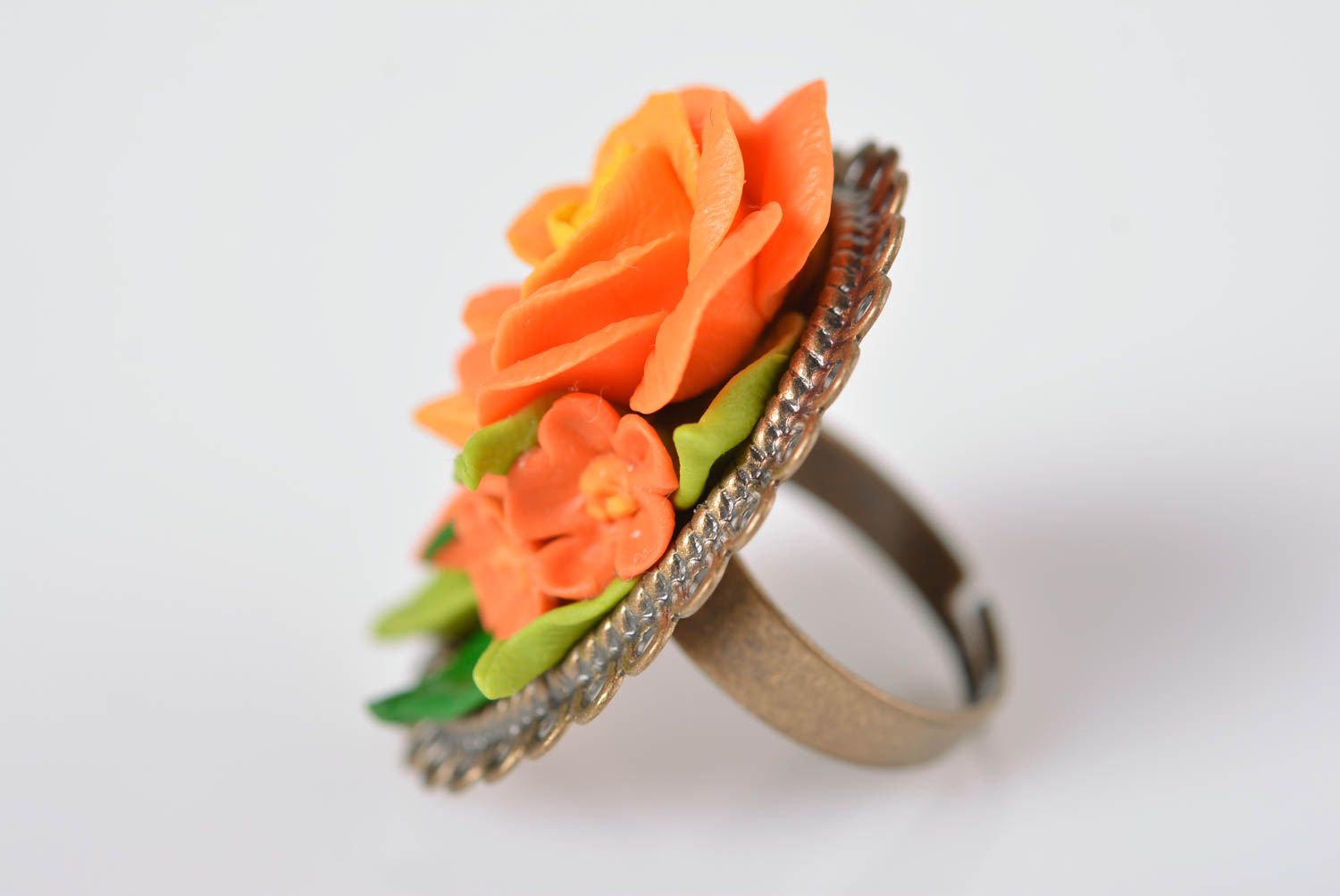 Кольцо ручной работы украшение из холодного фарфора модное кольцо женское фото 3