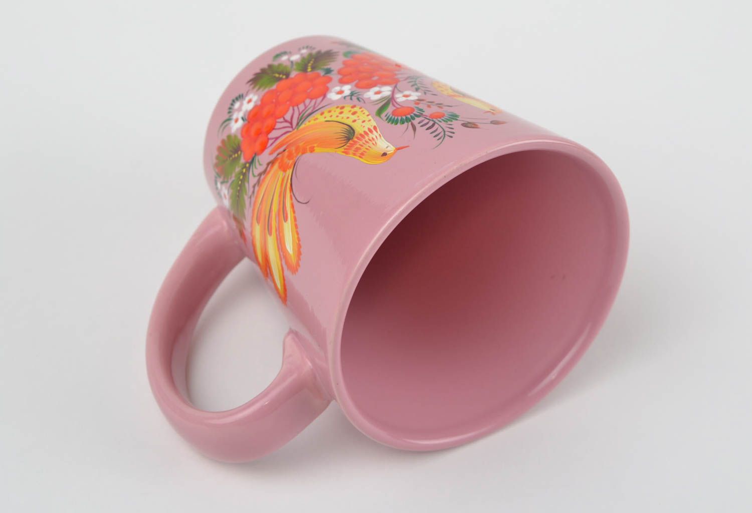 Pink ceramic teacup in Russian style with floral pattern 0,82 lb photo 1