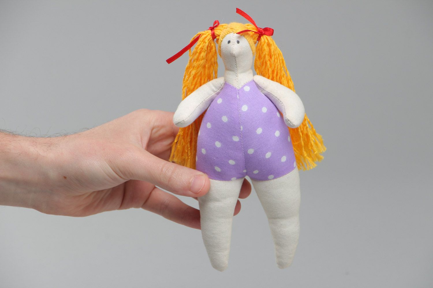 Handmade designer funny soft doll with red hair in violet swimming suit  photo 5