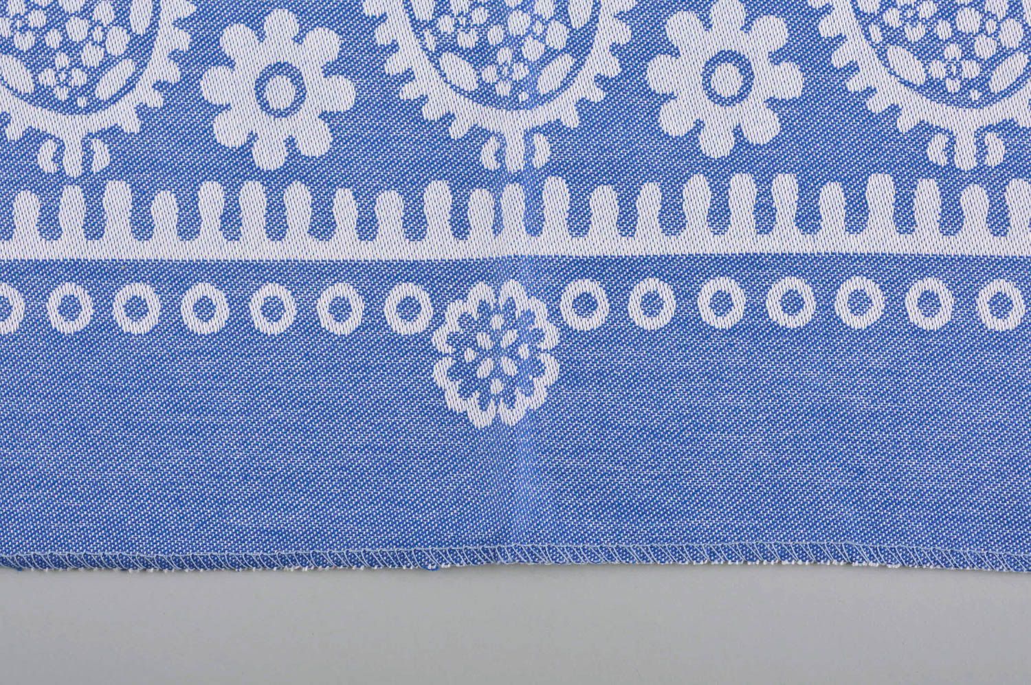 Nappe carrée faite main Textile maison coton bleue à motif blanc Déco maison photo 5