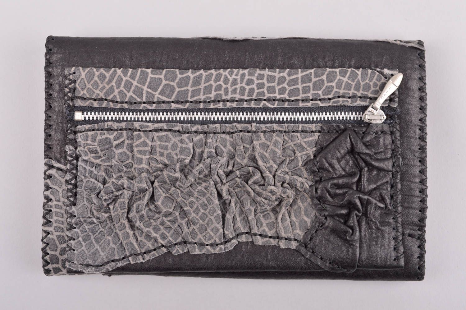 Accessoire für Frauen handmade Geldbörse aus Leder in Schwarz Portemonnaie Damen foto 4