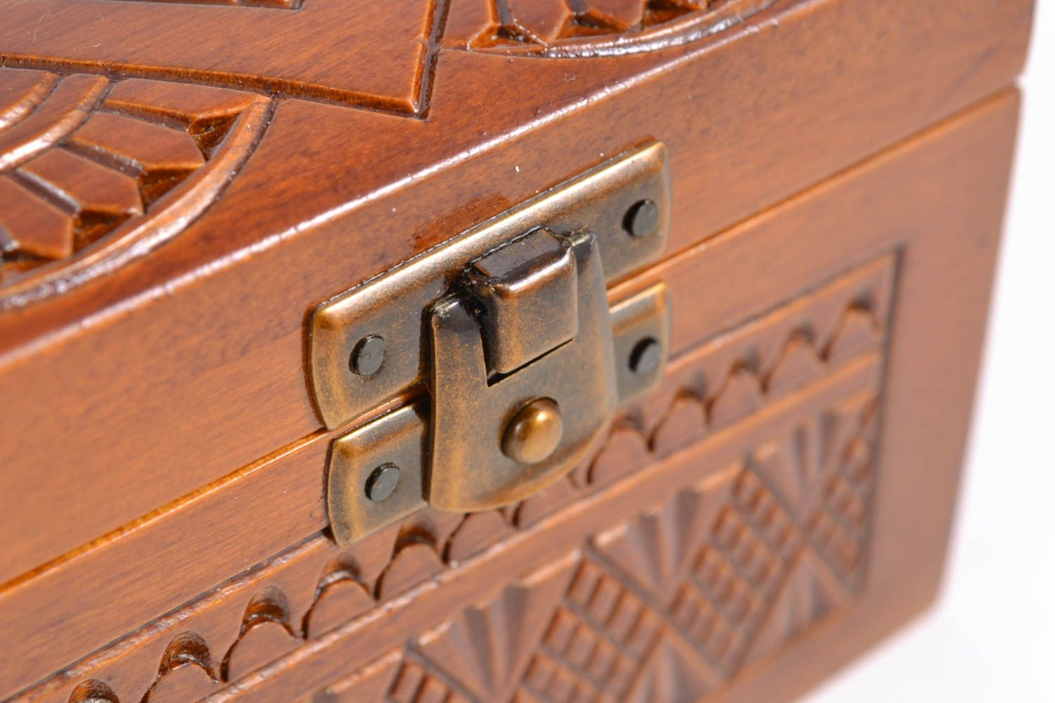 Handmade carved oak wood jewelry box photo 5