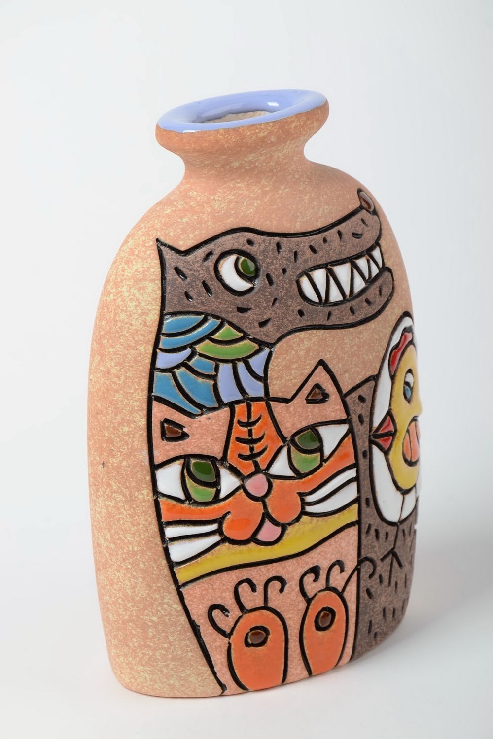 Cat, dog, chick picture ceramic handmade decor vase 30 oz, 9 inches, 0,68 lb photo 2