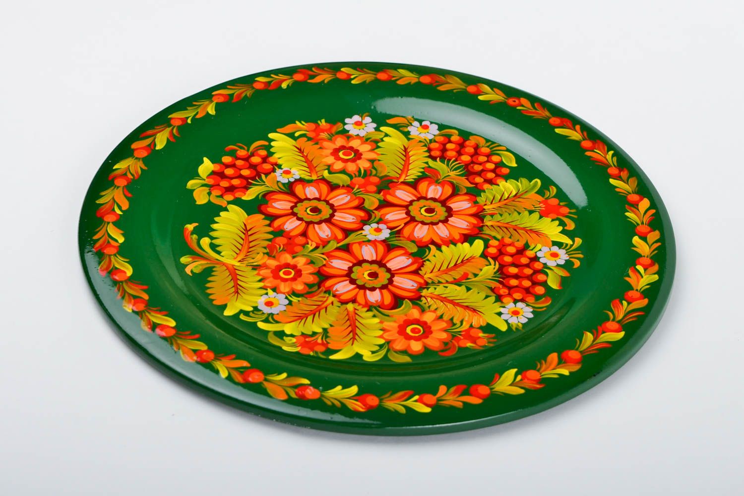 Декор на стену ручная работа декоративная тарелка зеленая расписная посуда фото 3
