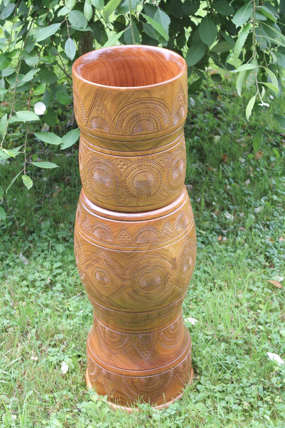 Wooden large 33 inches vase with handmade carvings 19 lb photo 1
