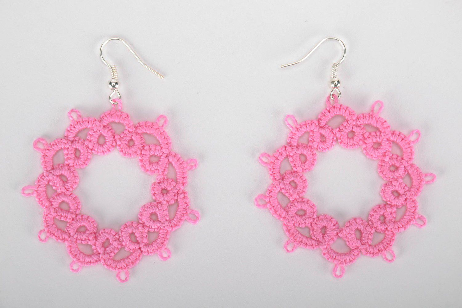 Earrings made from woven lace Pink Star photo 2