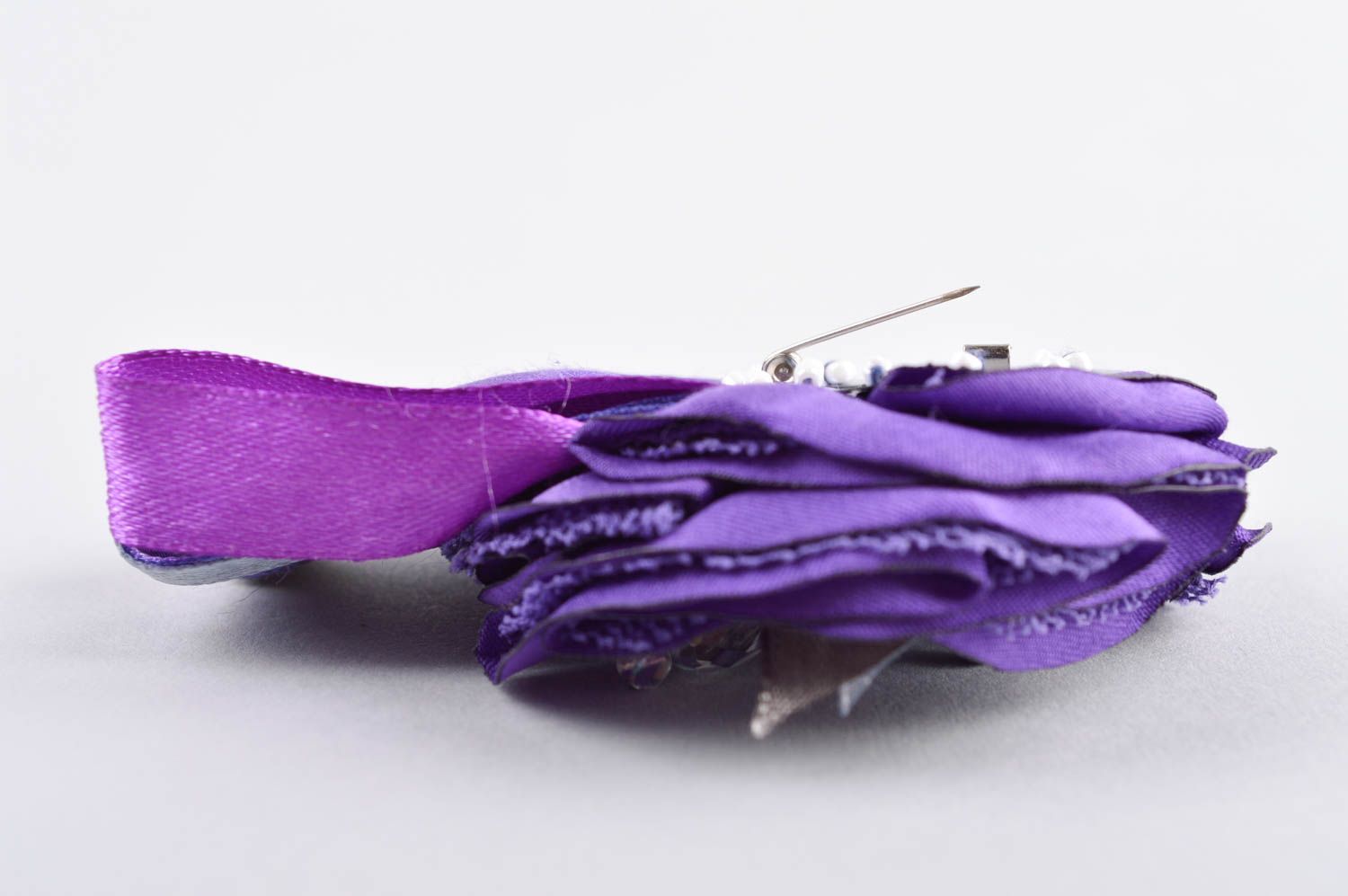 Брошь ручной работы бижутерия брошь фиолетовая текстильная брошь красивая фото 5