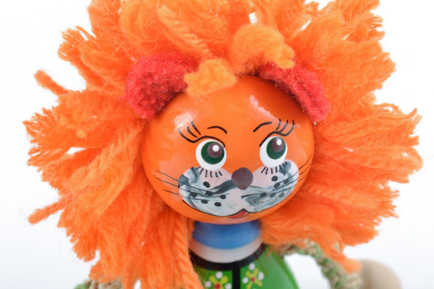 Unusual handmade beautiful wooden toy lion decorated with eco-paints present for children photo 3