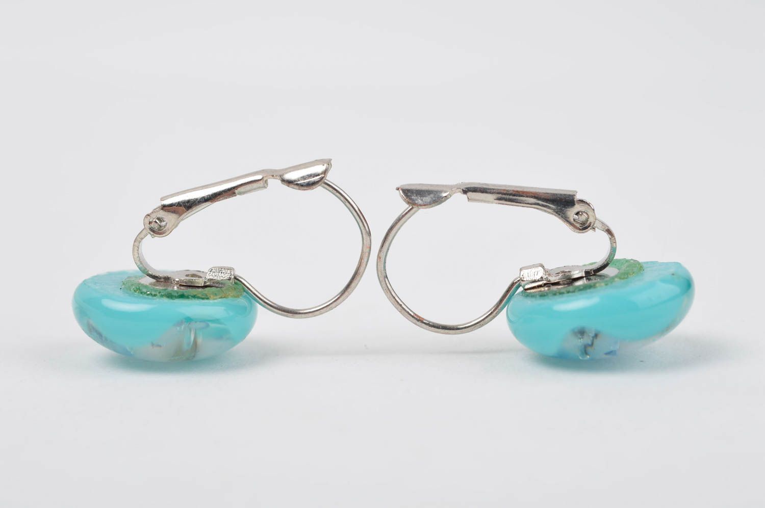 Round handmade glass earrings womens ball earrings glass fusing art gift ideas photo 2