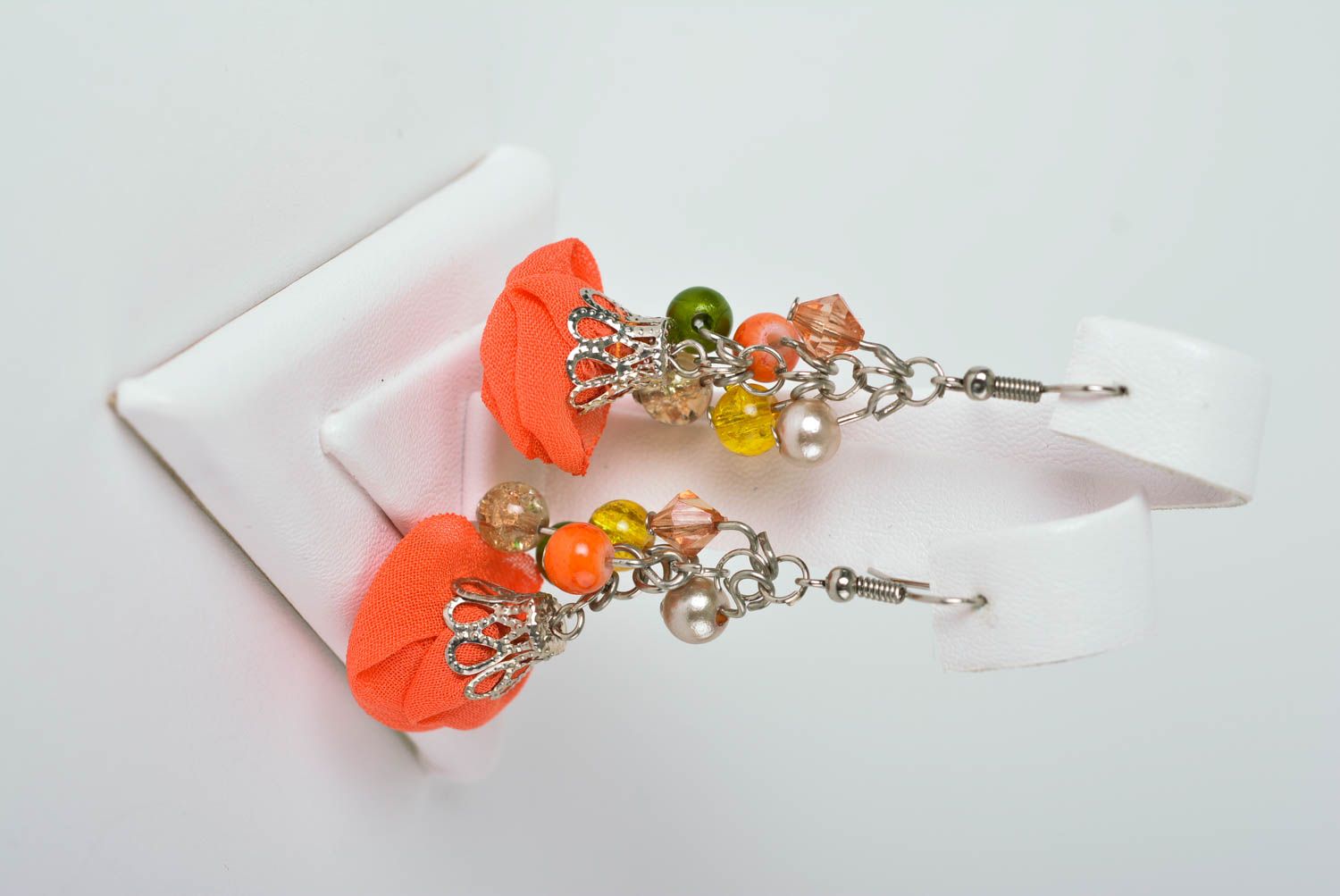 Серьги ручной работы серьги из бисера длинные сережки с оранжевыми розами фото 3