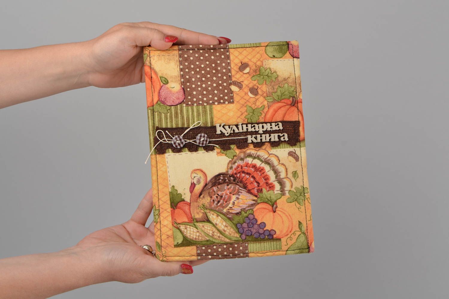 Handmade scrapbooking culinary book with colorful cotton fabric cover photo 2