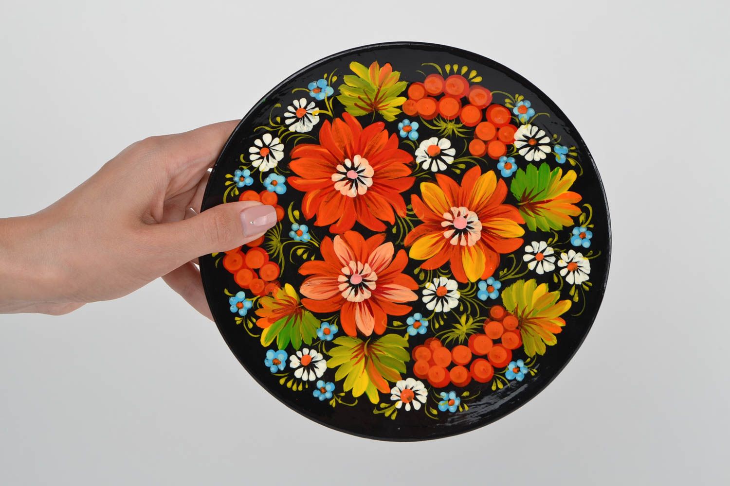 Декоративная деревянная тарелка с Петриковской росписью для интерьера хэнд мэйд фото 2