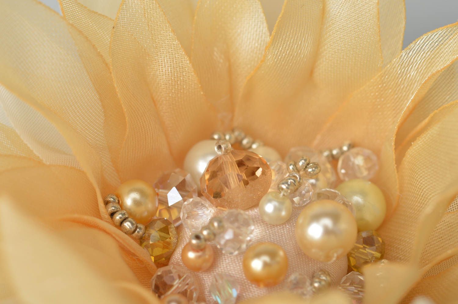 Broche Barrette fleur beige faite main en soie originale Cadeau pour femme photo 3