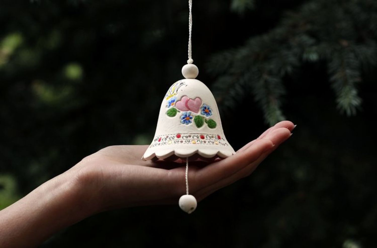Ceramic bell interior pendant Butterfly and hearts photo 3