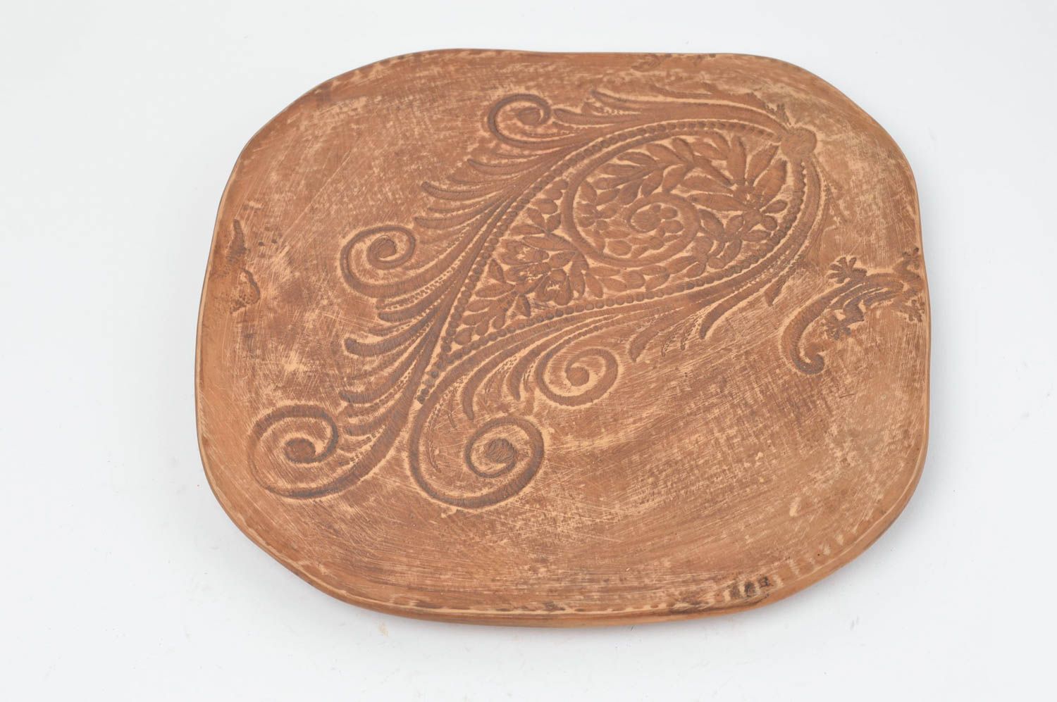 Halbrunder flacher handmade Keramik Teller mit Muster für tägliche Benutzung foto 2