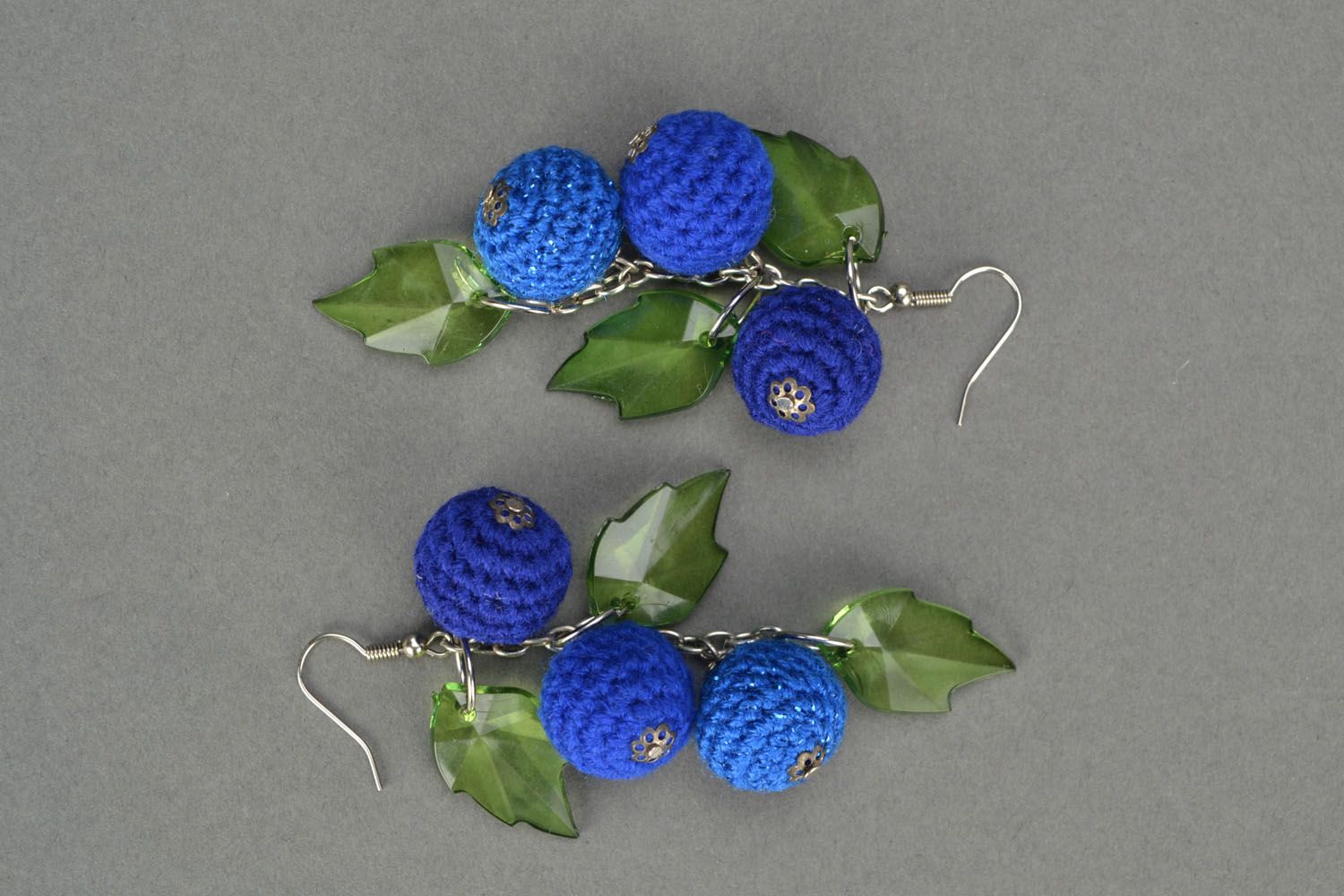 Lace crochet earrings Blue Berry photo 3