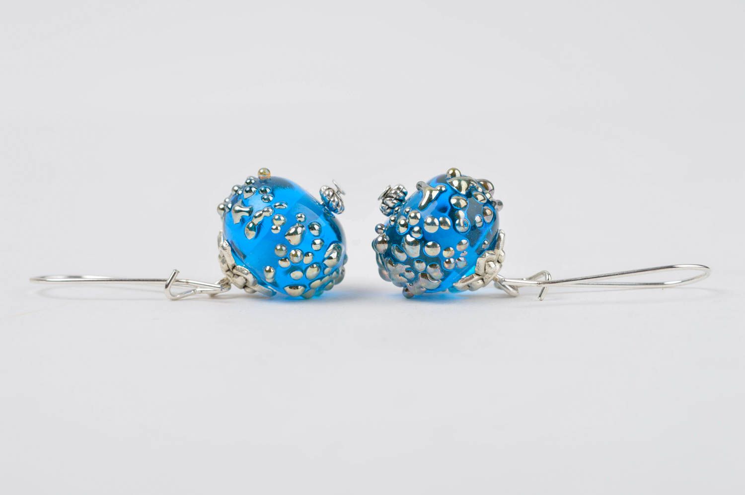 Handmade Designer Schmuck Accessoire für Frauen Glas Ohrringe blaue Kugeln foto 2