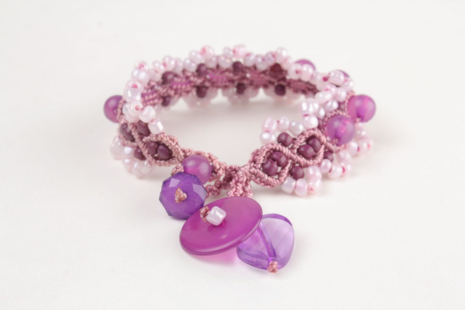 Festive pink strand bracelet on the pink cord for girls photo 2