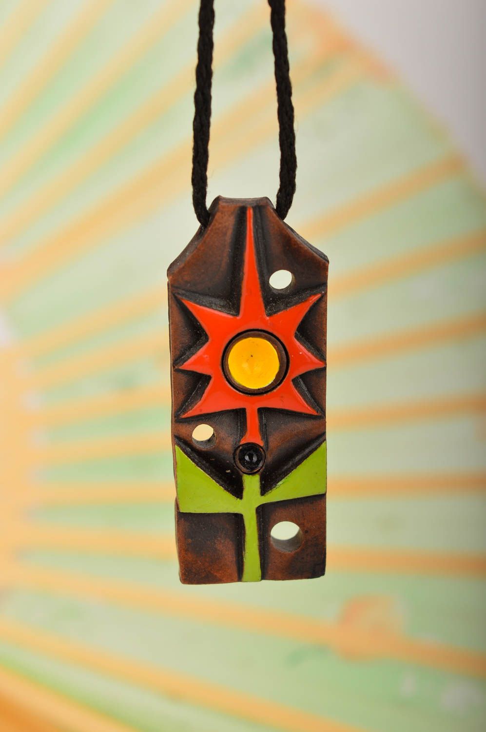 Handmade pendant unusual pendant clay jewelry ceramic accessory gift ideas photo 2
