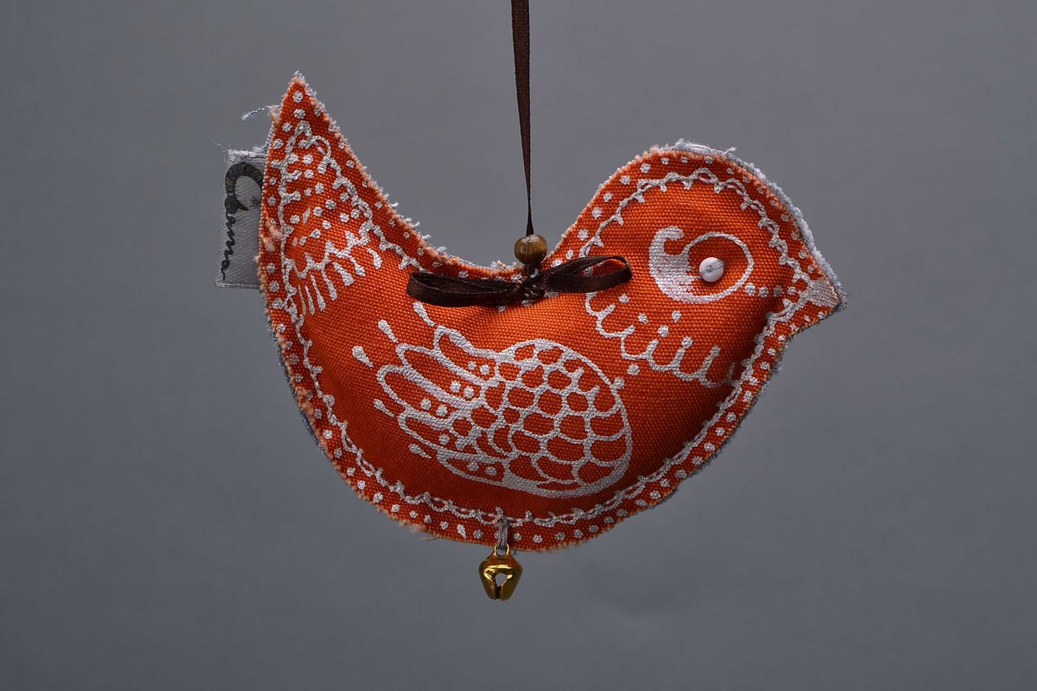 Suspension décorative en tissu Oiseau gris et orange  photo 1