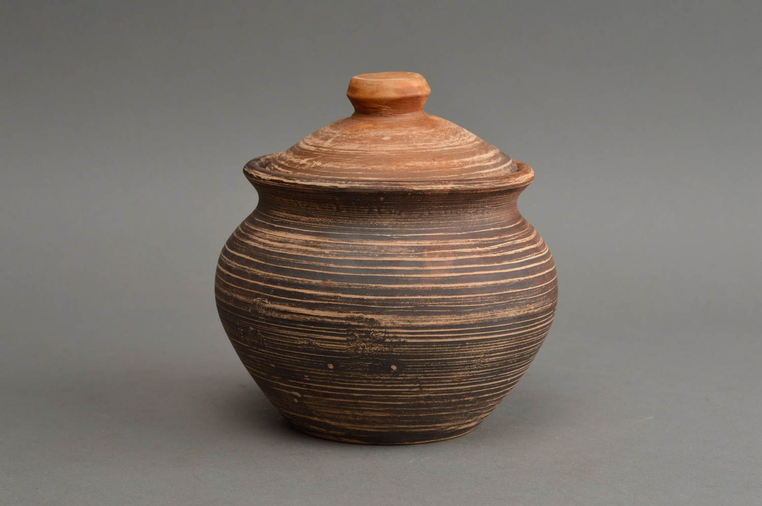 Unusual small handmade designer ceramic pot for baking with lid 500 ml photo 2
