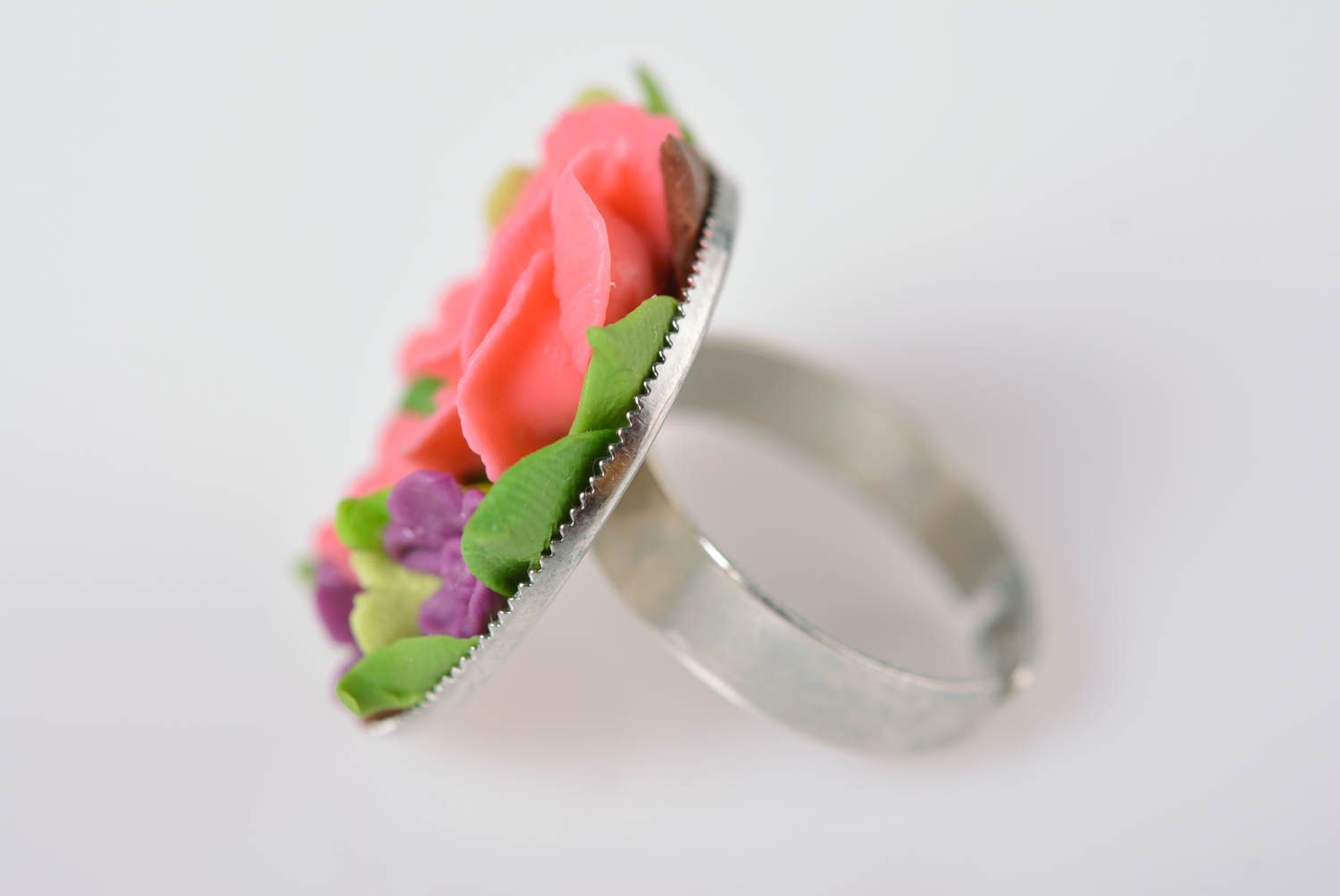 Кольцо ручной работы модное кольцо украшение из холодного фарфора с цветами фото 3