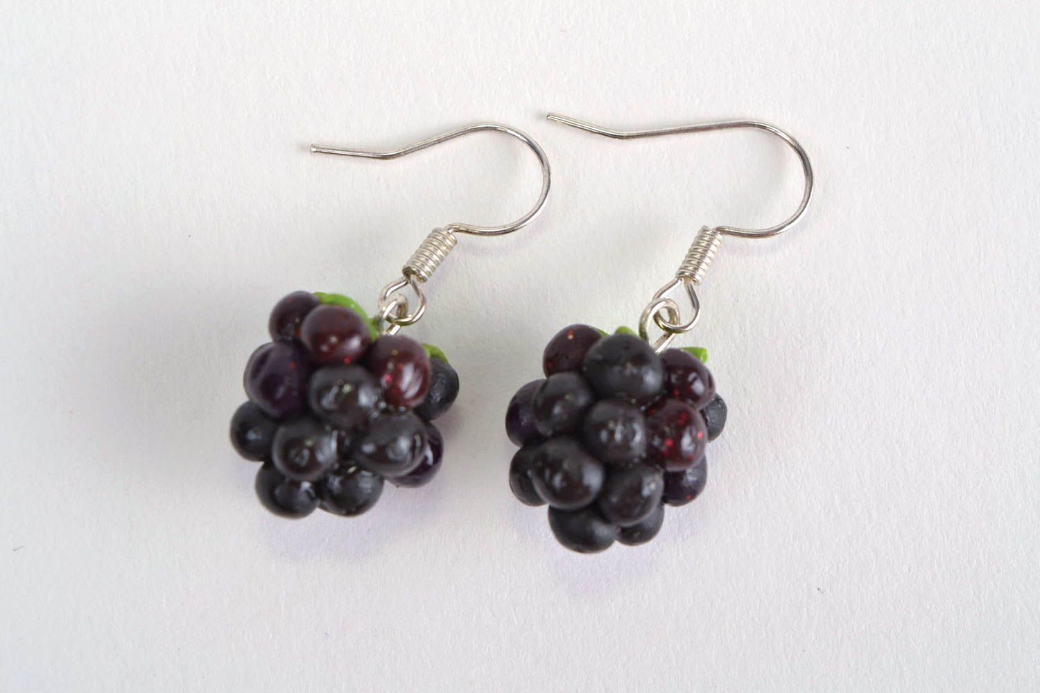 Beautiful unusual cute stylish fancy handmade polymer clay blackberries earrings photo 5