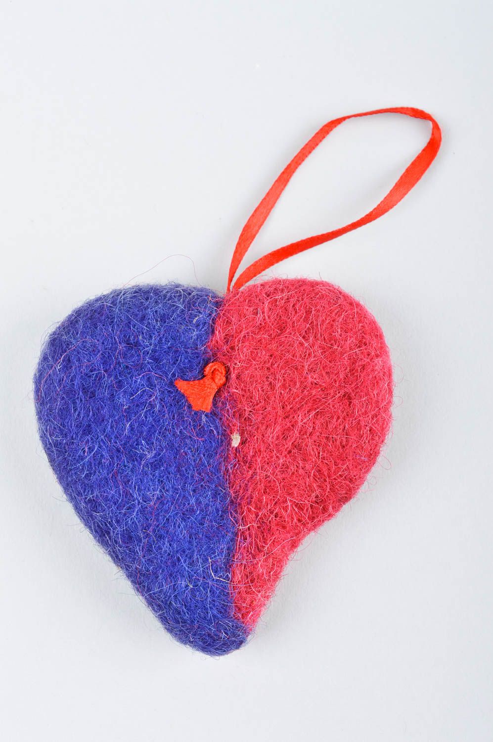 Coeur doux fait main Suspension décorative bleu-rouge en laine Déco maison photo 4